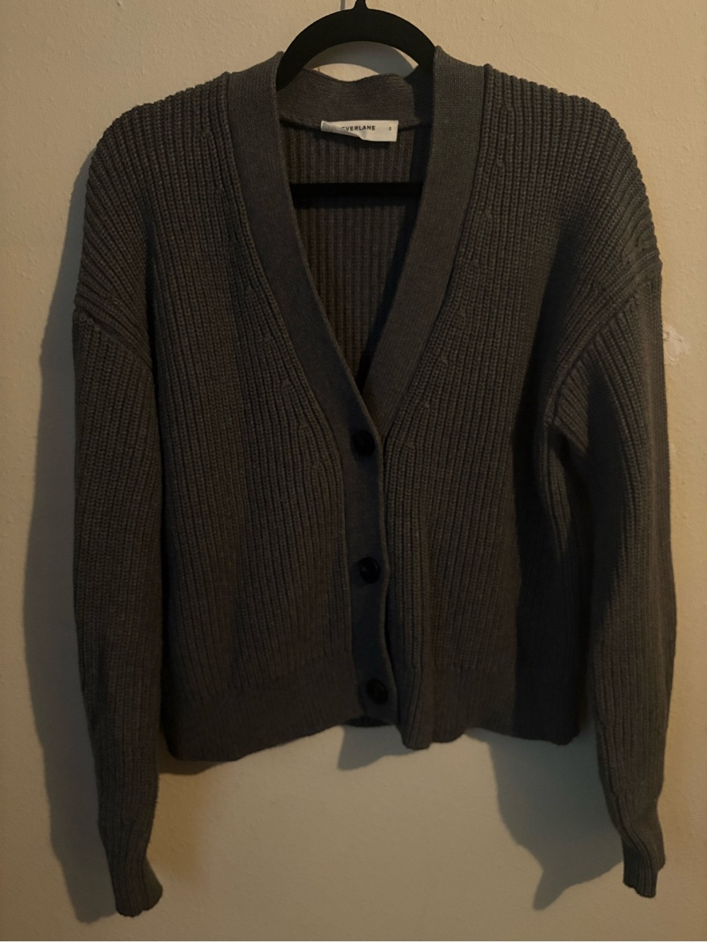 Everlane Women's Dark Gray Ribbed V-Neck Button Cardigan Small Organic Cotton